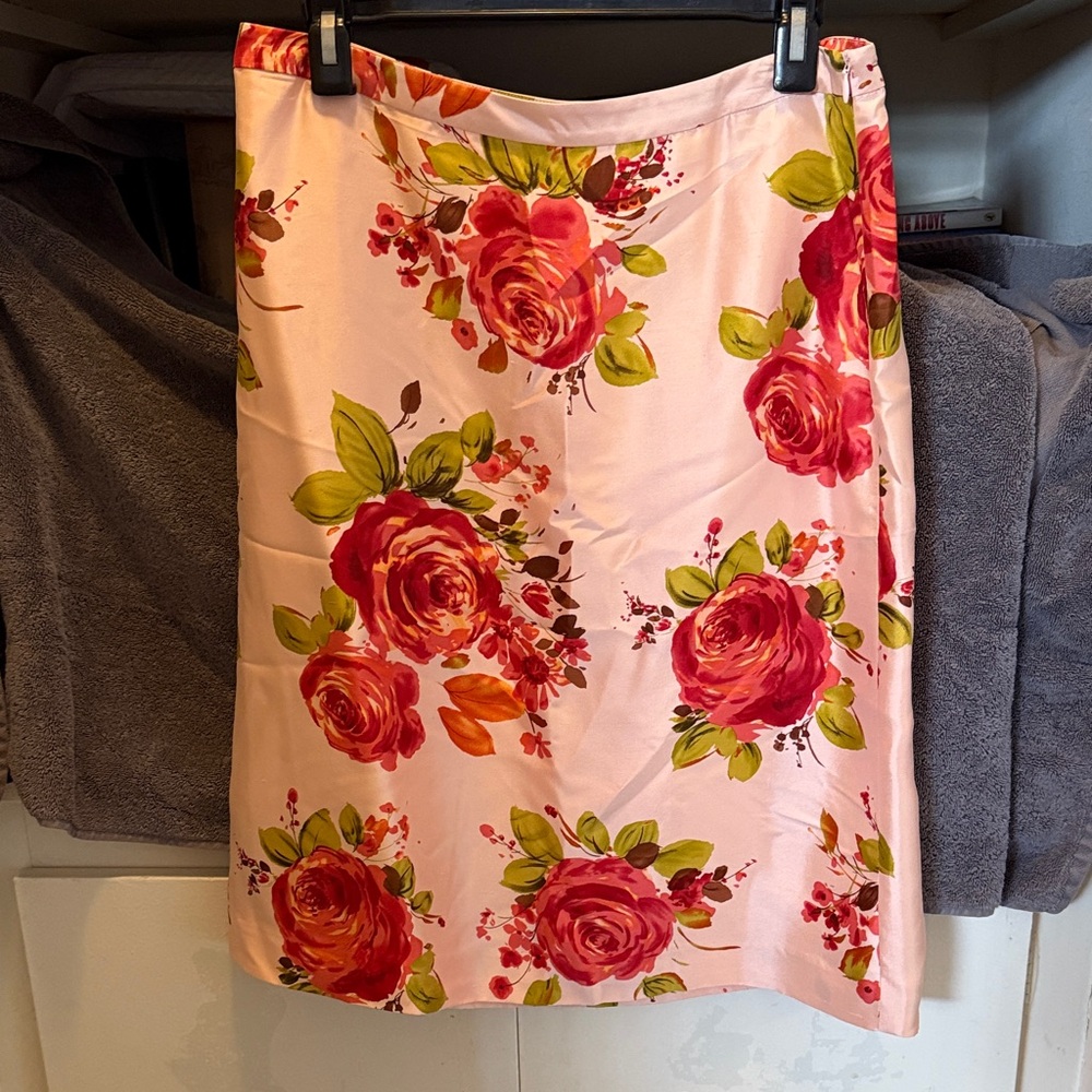 Banana Republic Pink Floral Silk Pencil Skirt